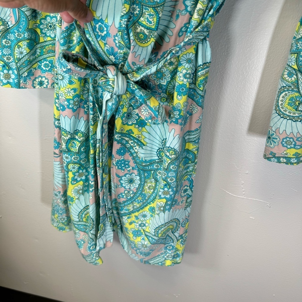 BEDHEAD cotton robe sash belt retro flower print mint green yellow pink S/M - Picture 7 of 8